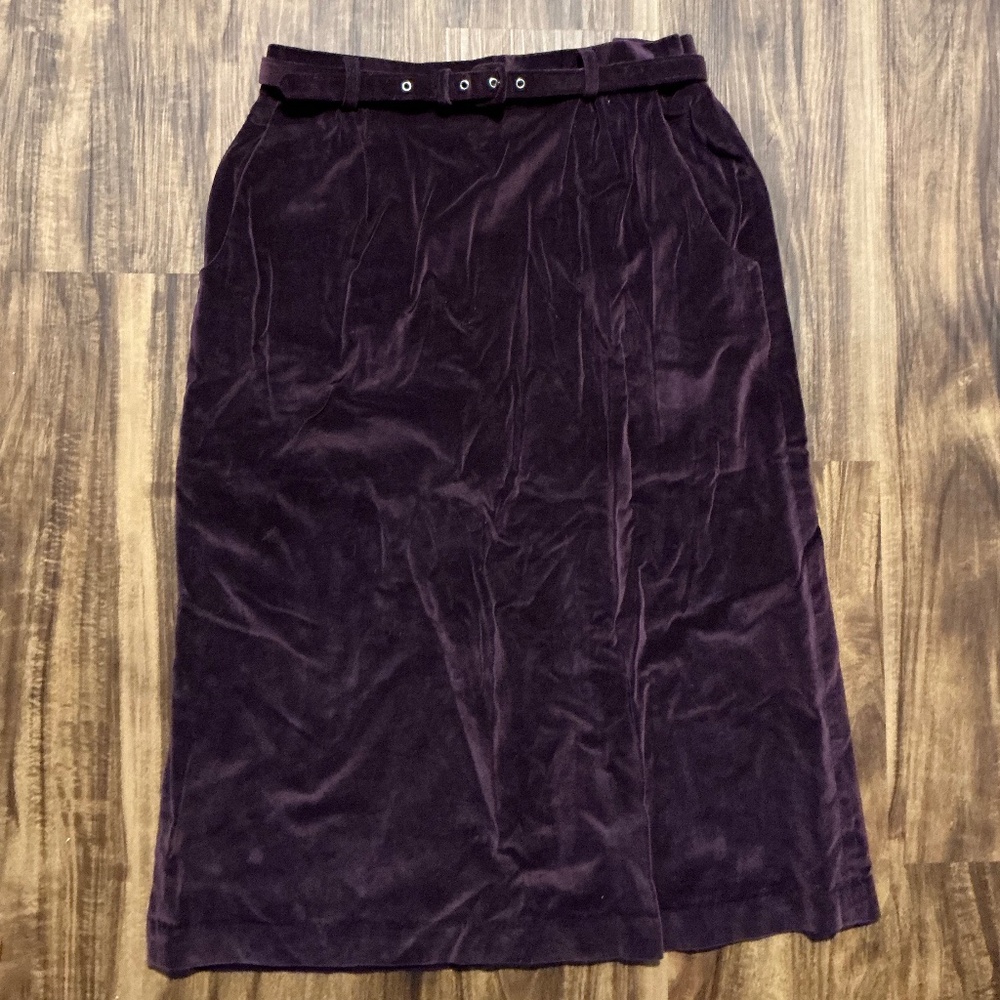 Velvet purple pencil skirt with built in belt